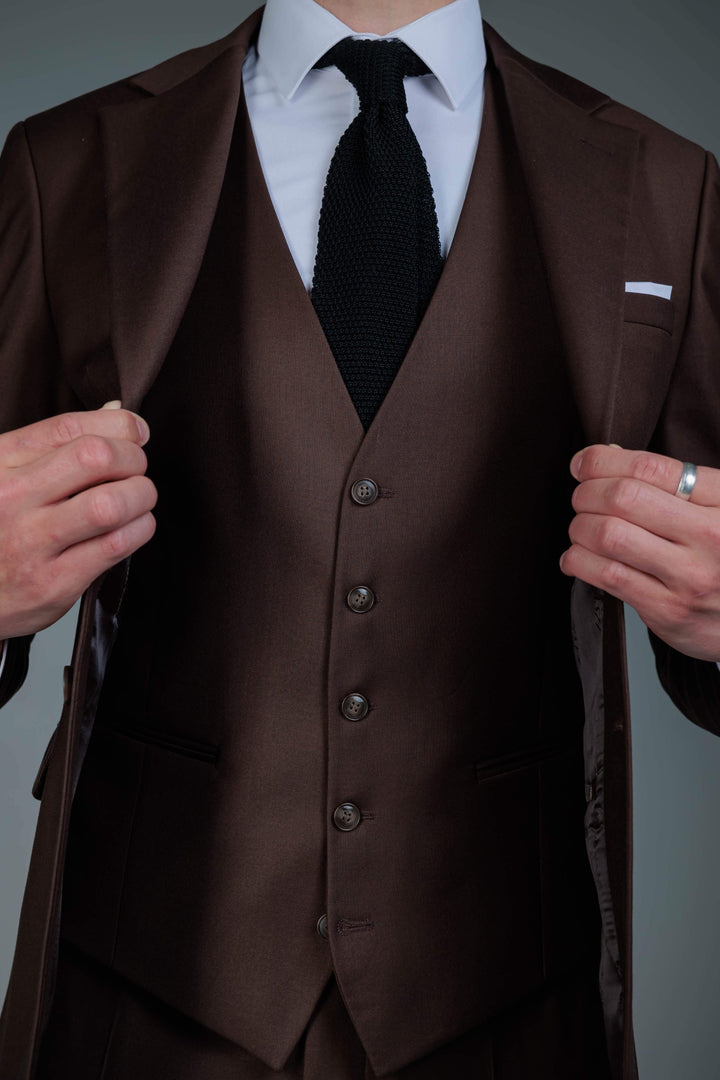 Dark brown three-piece suit