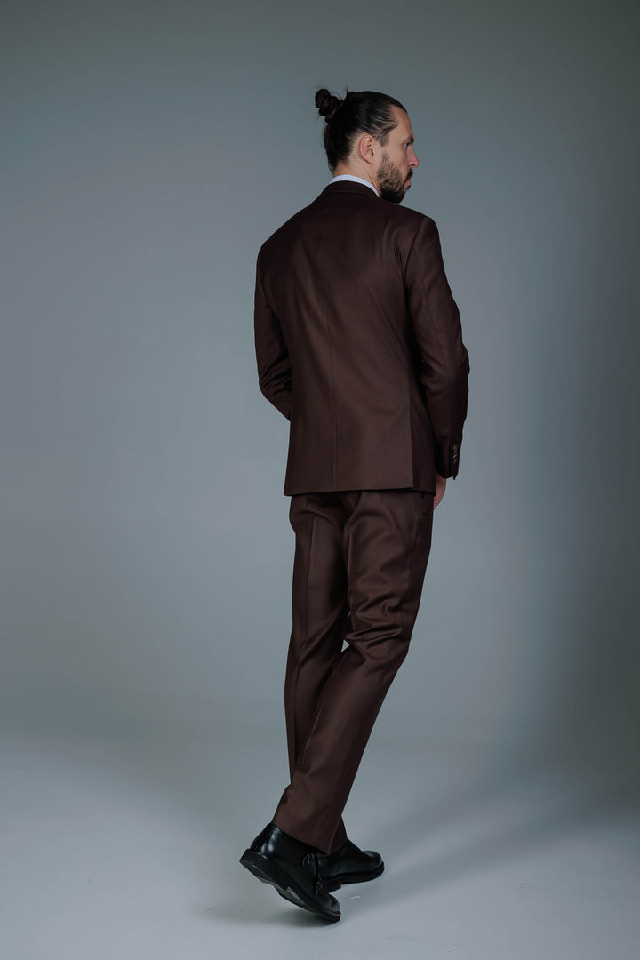 Dark brown three-piece suit