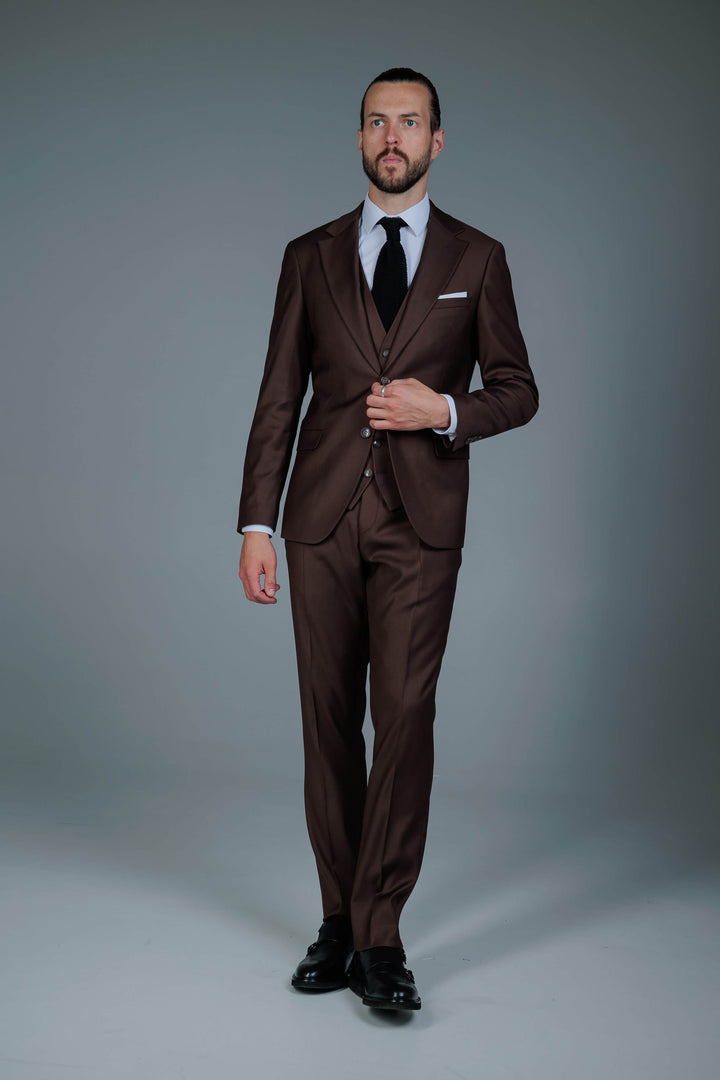 Dark brown three-piece suit
