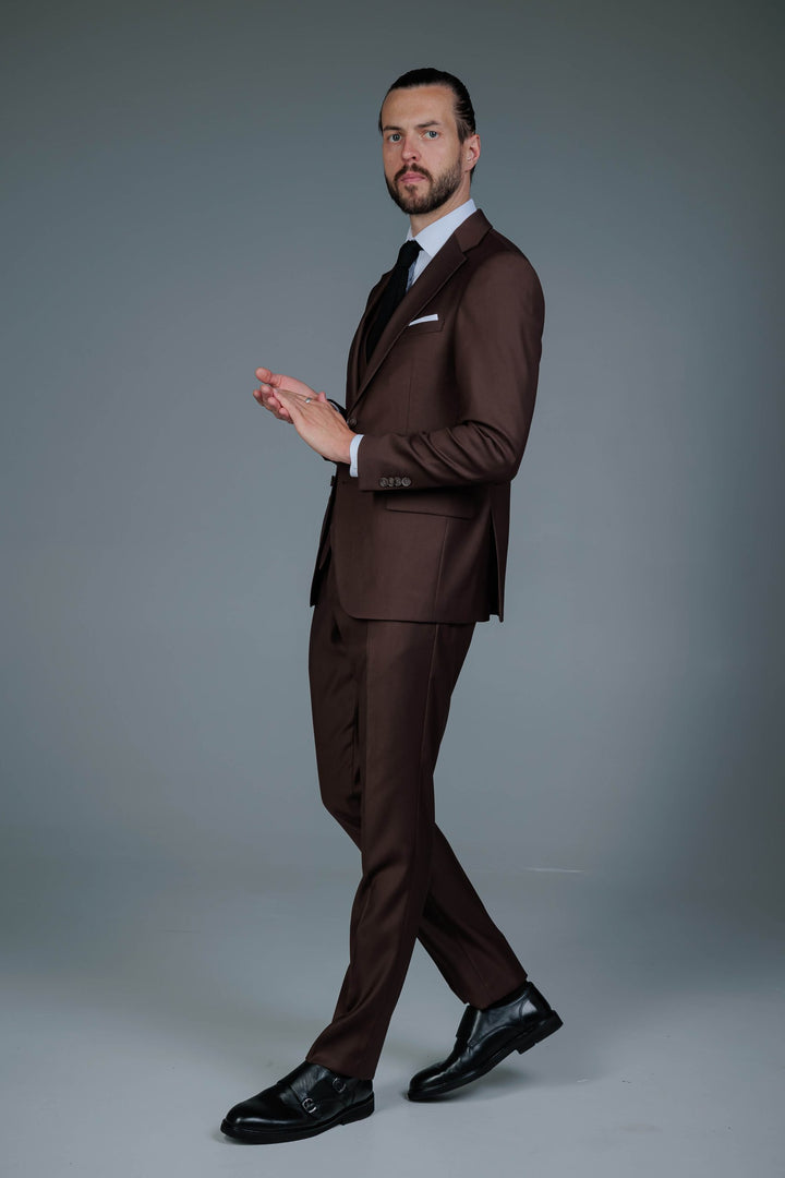 Dark brown three-piece suit