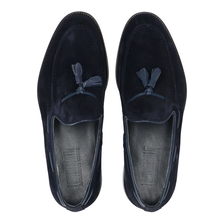 Blue suede loafers