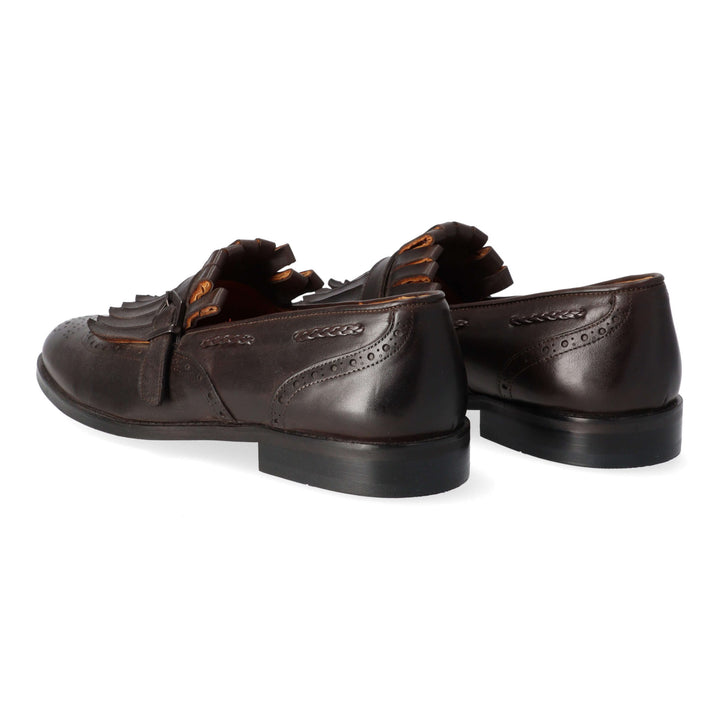Brown Leather Buckle Loafers