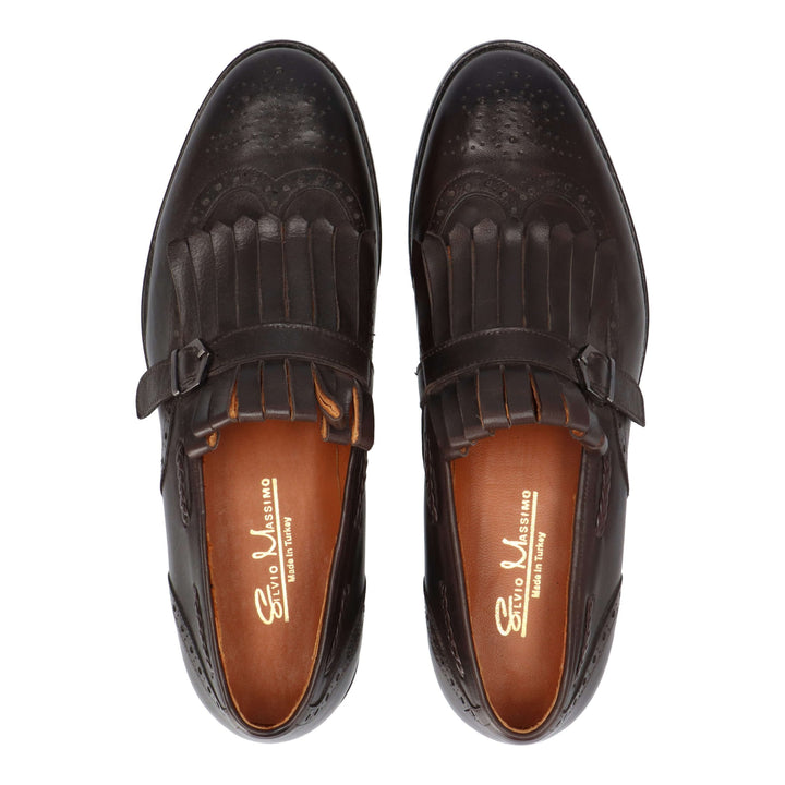 Brown Leather Buckle Loafers