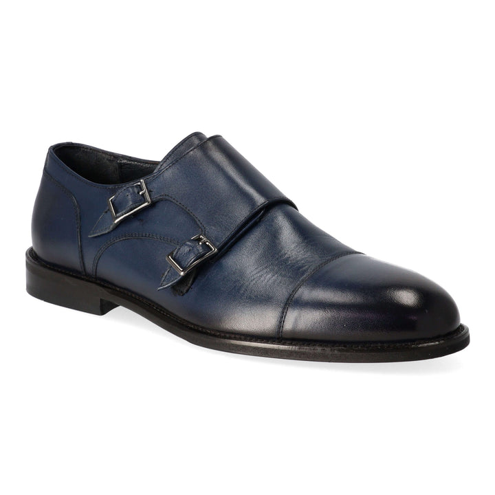 Blue leather monks with two buckles