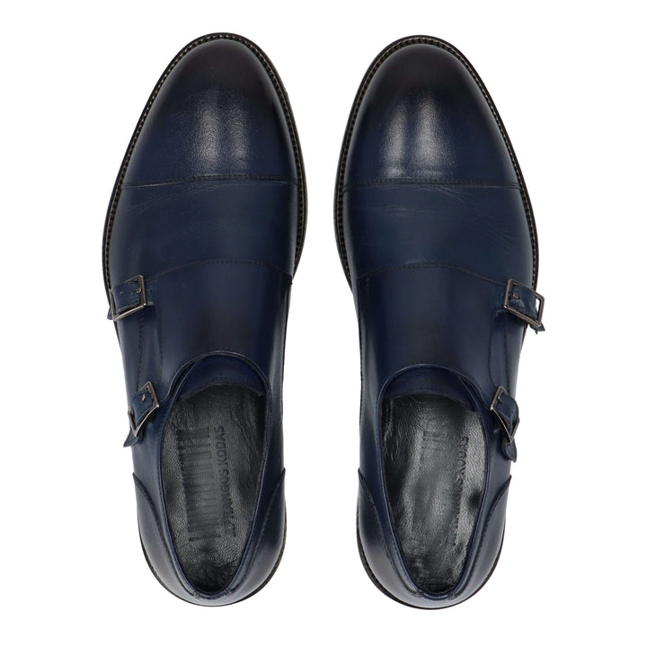 Blue leather monks with two buckles