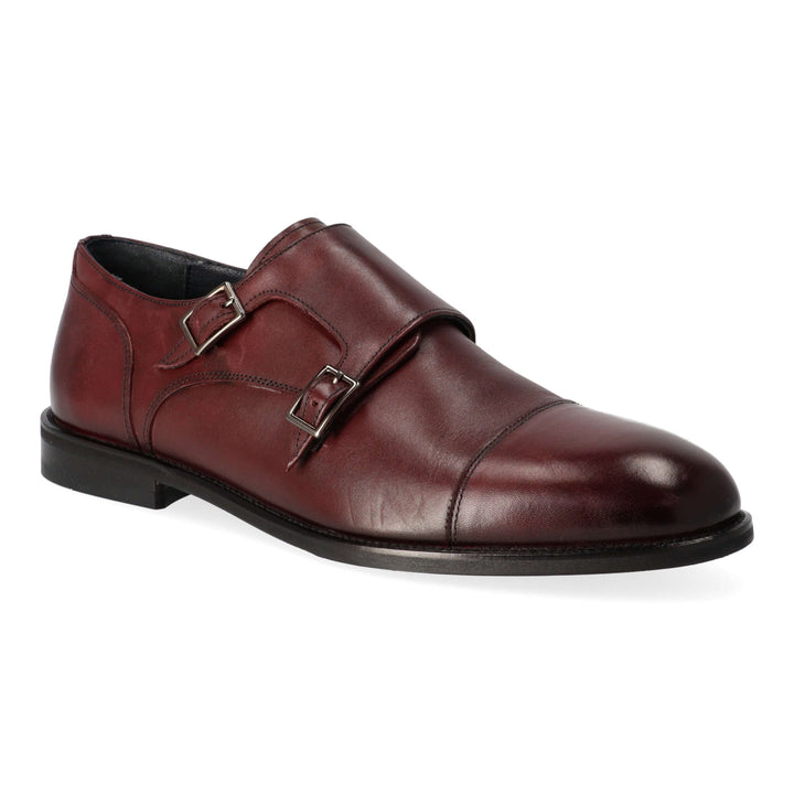 Burgundy Leather Double Buckle Monks