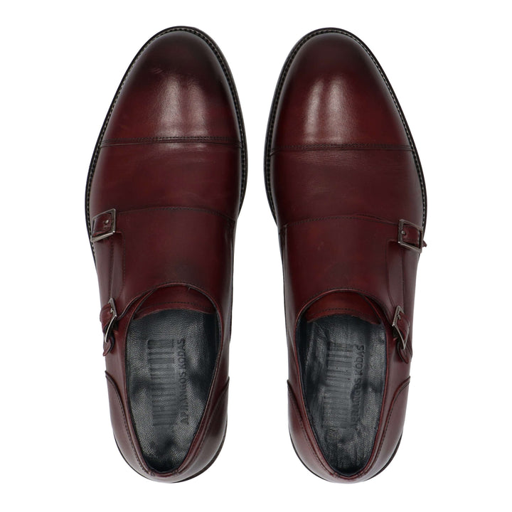 Burgundy Leather Double Buckle Monks