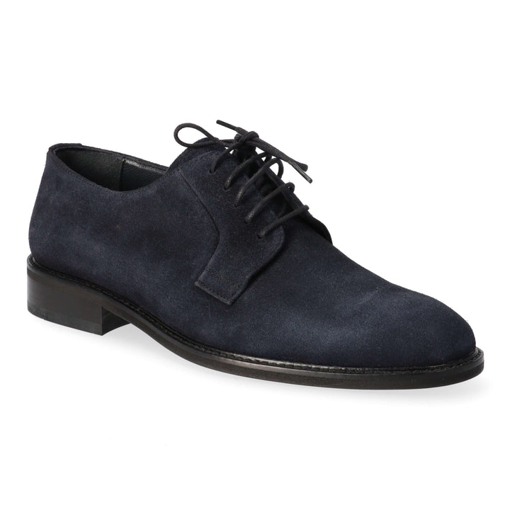 Blue suede derbies