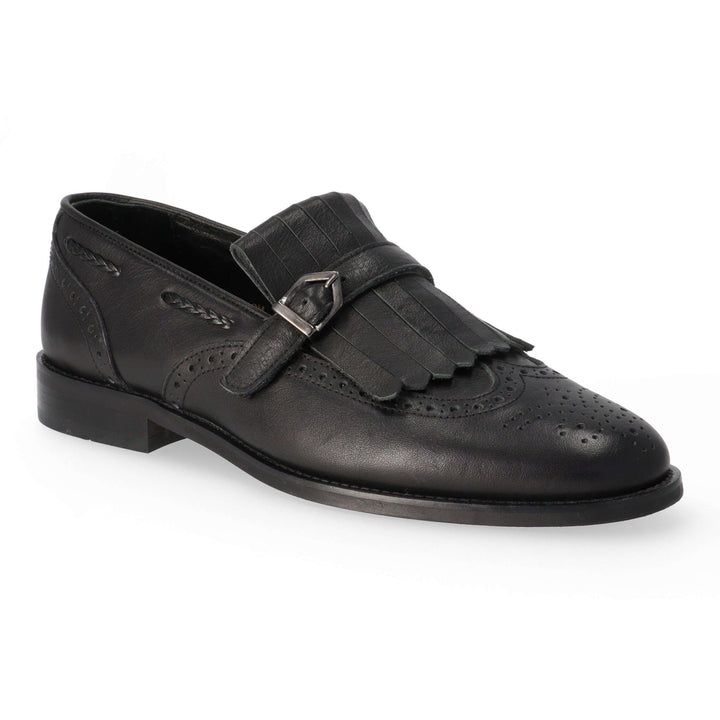 Black Leather Buckle Loafers