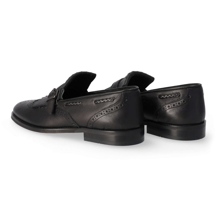 Black Leather Buckle Loafers