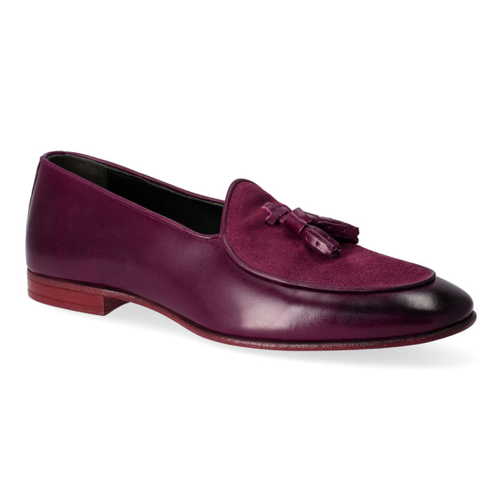 Burgundy leather loafers with turned leather detail
