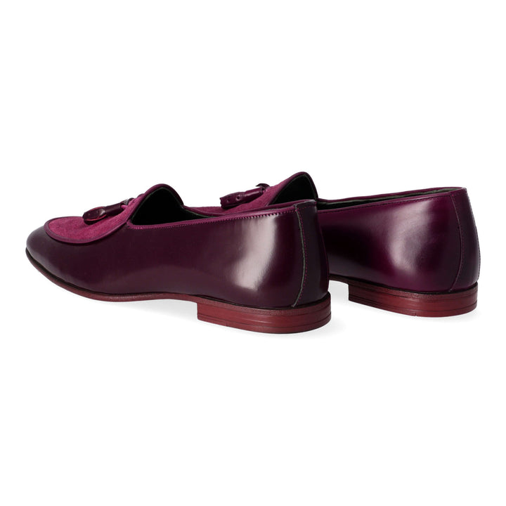 Burgundy leather loafers with turned leather detail
