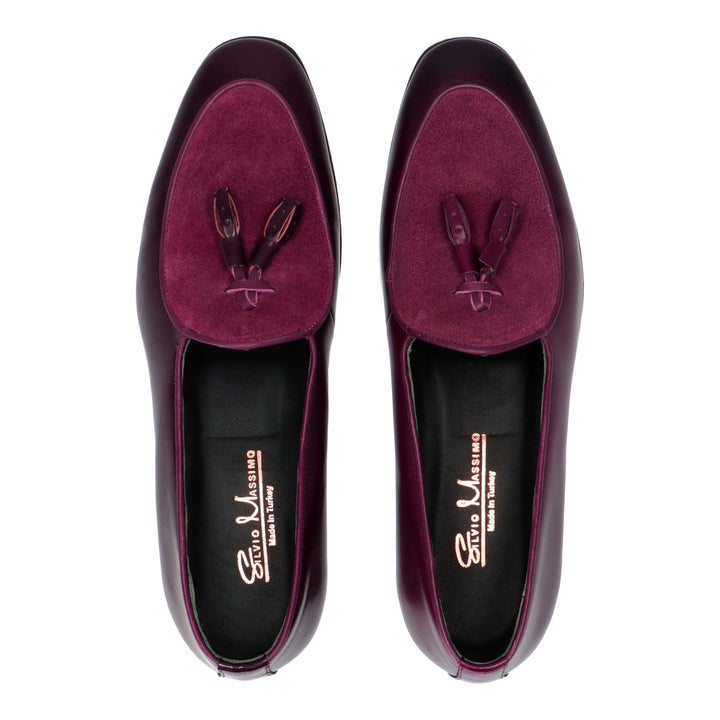 Burgundy leather loafers with turned leather detail