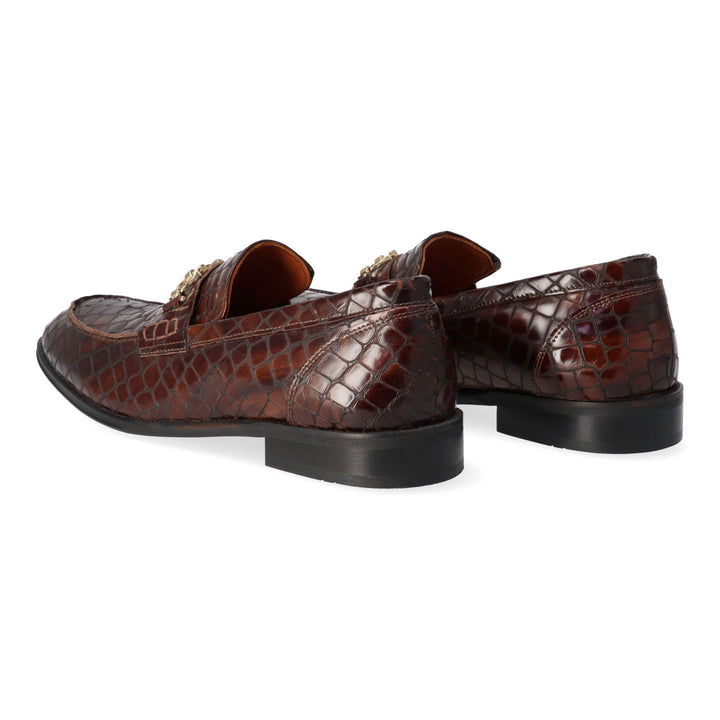 Brown leather loafers with gold details