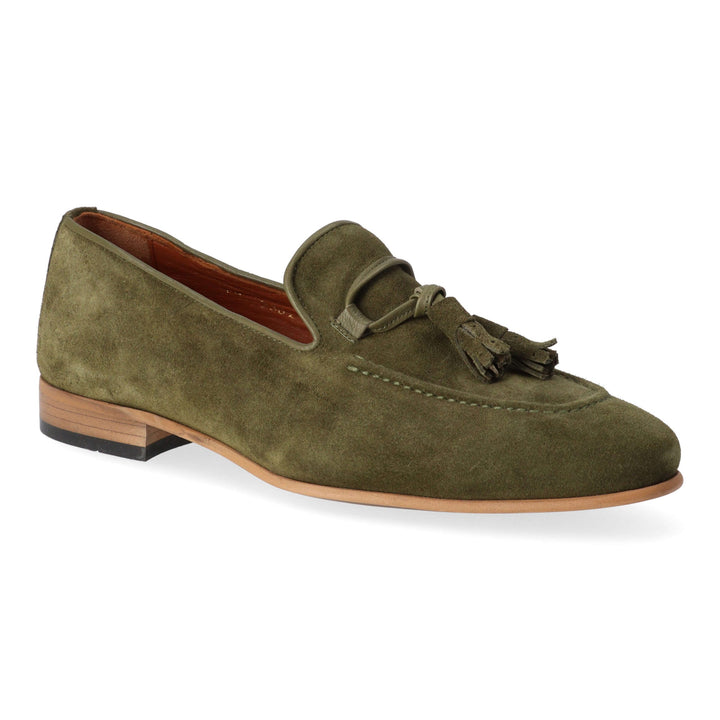 Green suede loafers