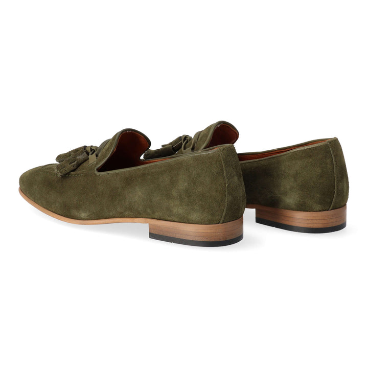 Green suede loafers