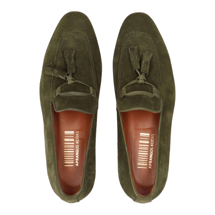 Green suede loafers