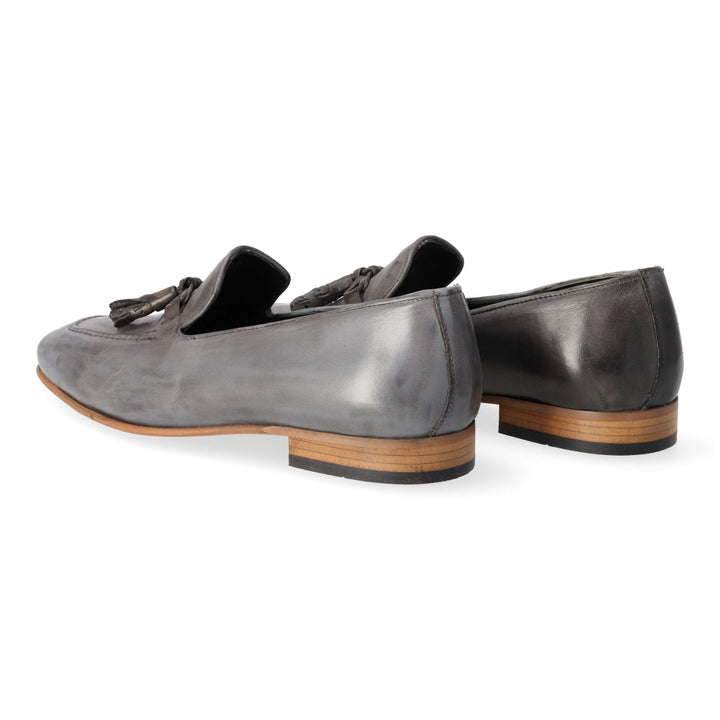 Gray leather loafers