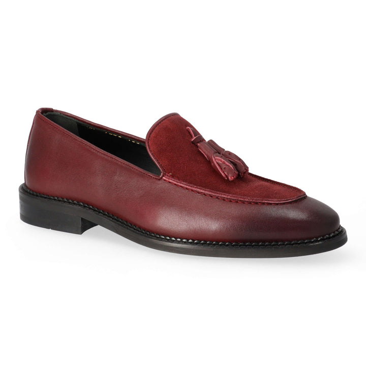 Burgundy leather loafers with turned leather detail