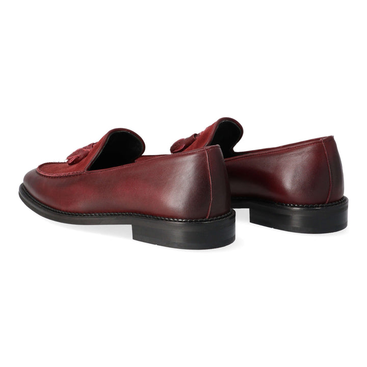 Burgundy leather loafers with turned leather detail