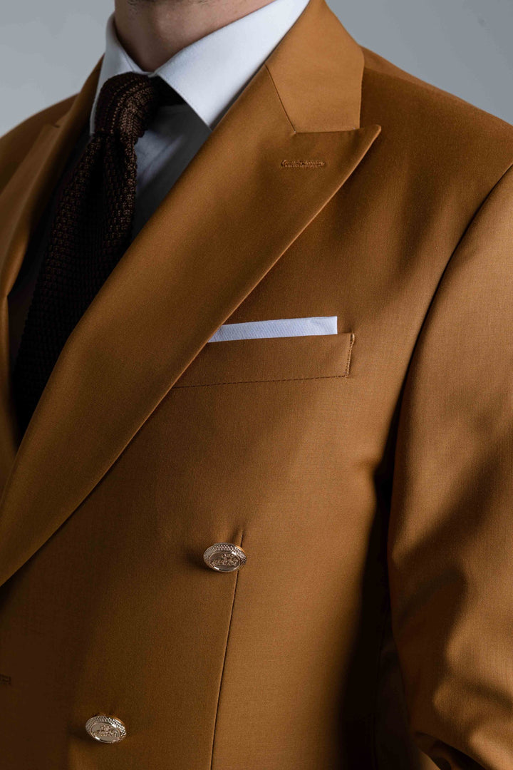 Light brown two-piece suit with double-breasted jacket