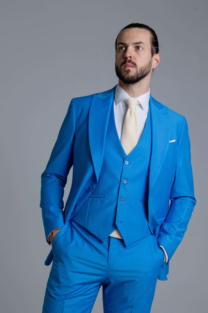 Three-piece blue suit