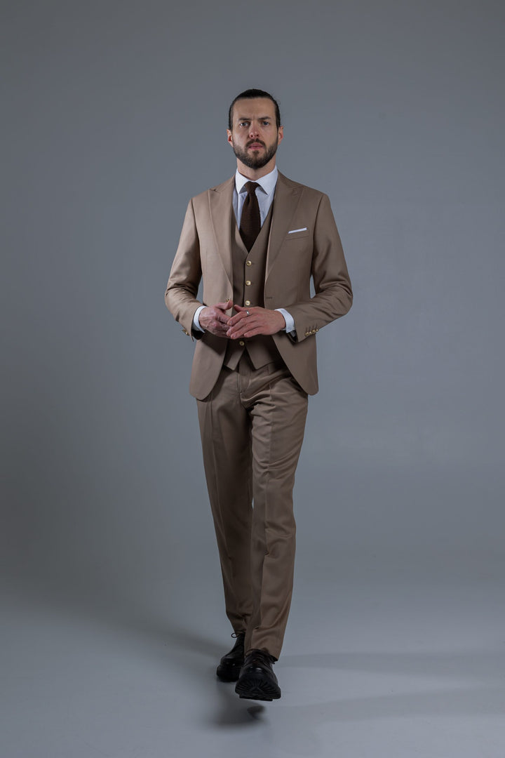 Three-piece light brown suit
