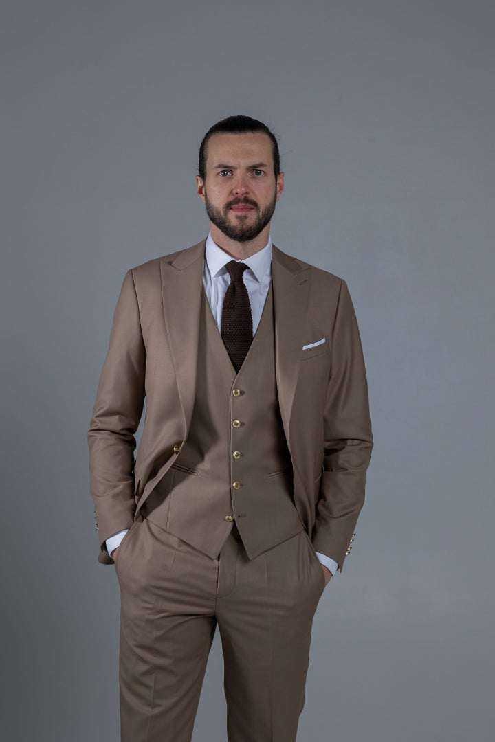 Three-piece light brown suit