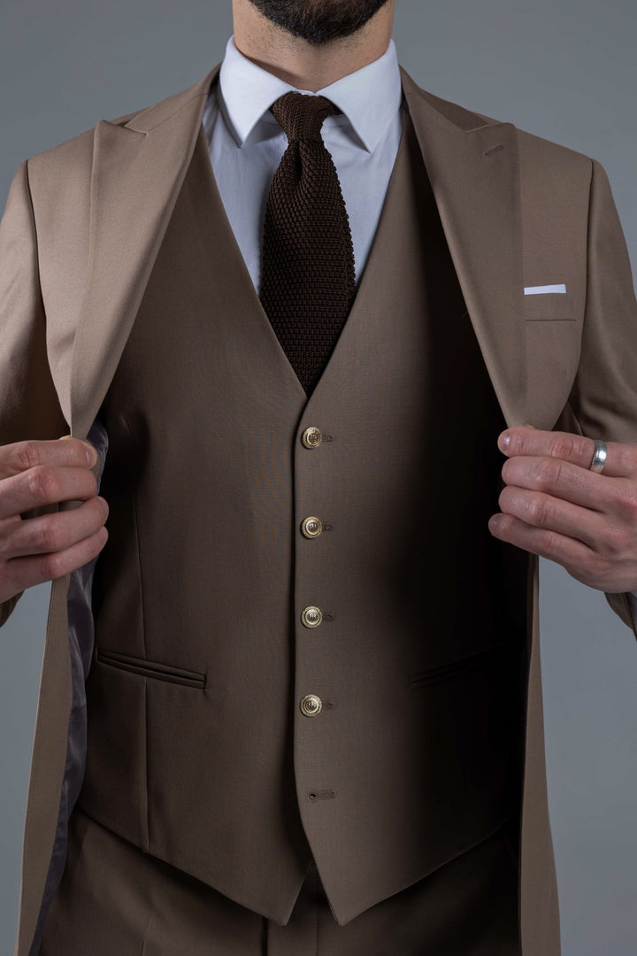 Three-piece light brown suit