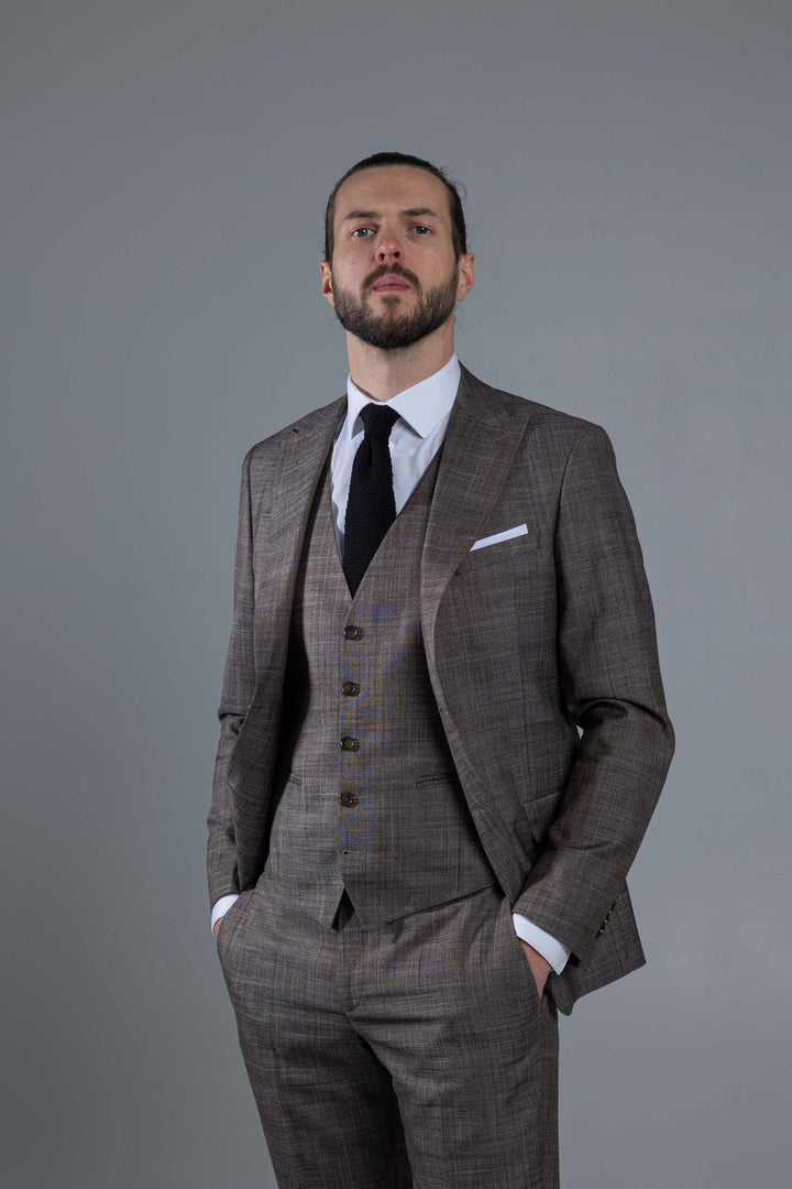 Three-piece brown suit