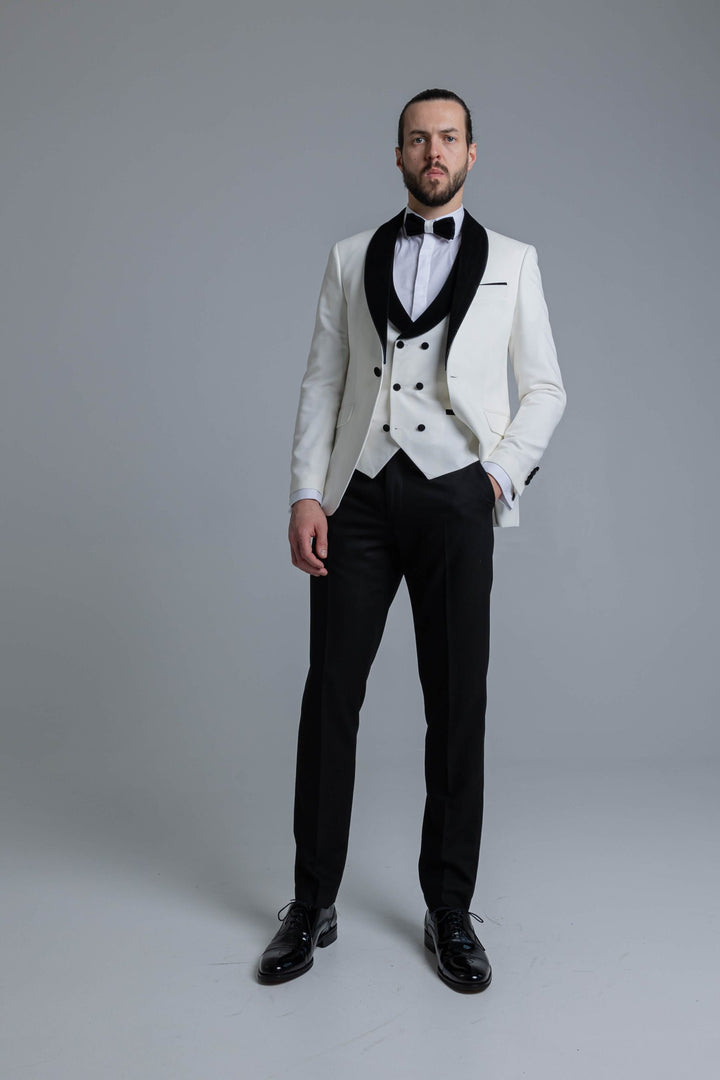 White tuxedo with velor lapels