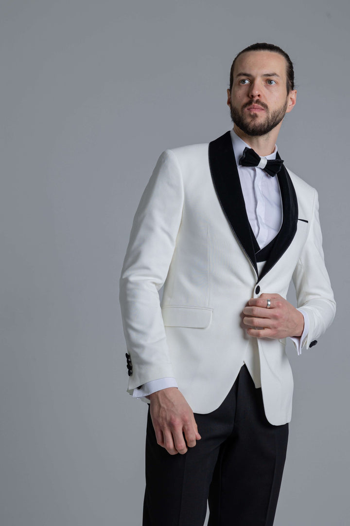 White tuxedo with velor lapels