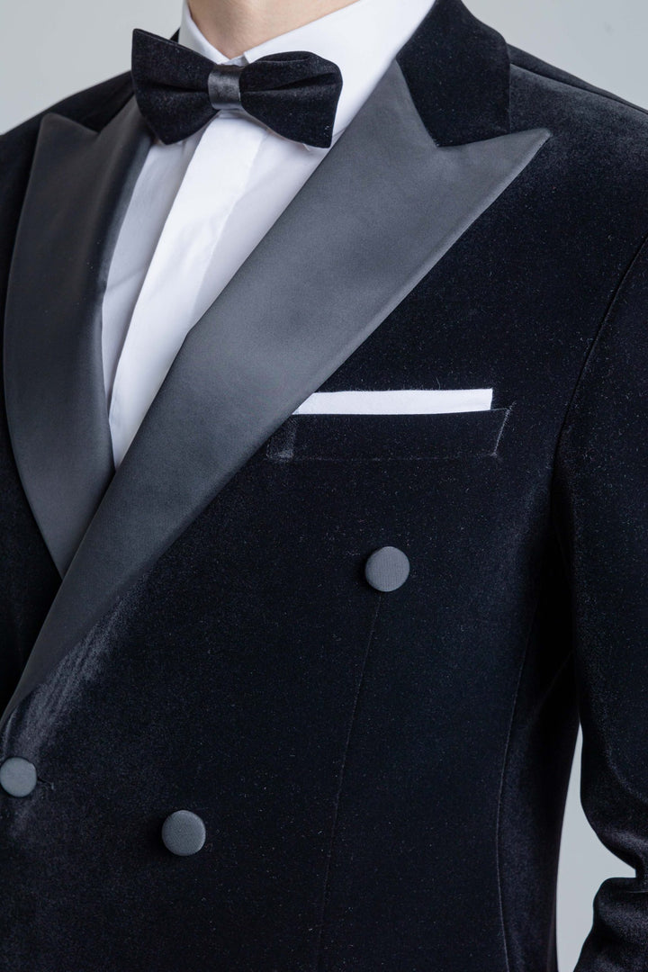 Black velor tuxedo with double breasted jacket