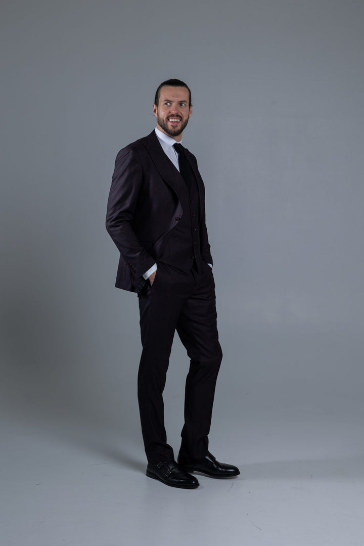 Three-piece dark burgundy suit