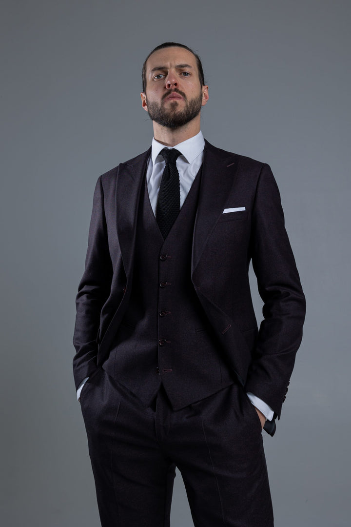 Three-piece dark burgundy suit