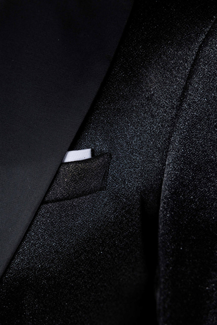 Three-piece shiny black tuxedo