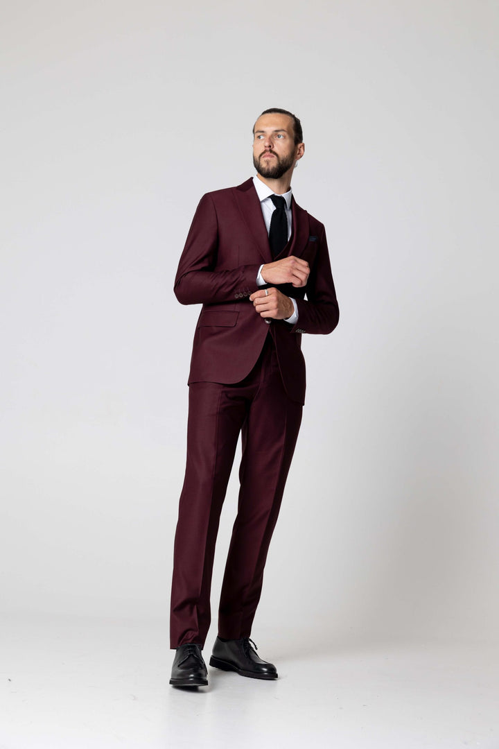 Three-piece burgundy suit