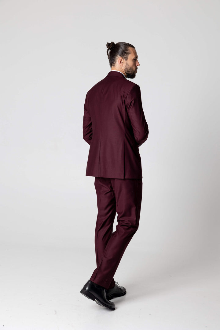 Three-piece burgundy suit