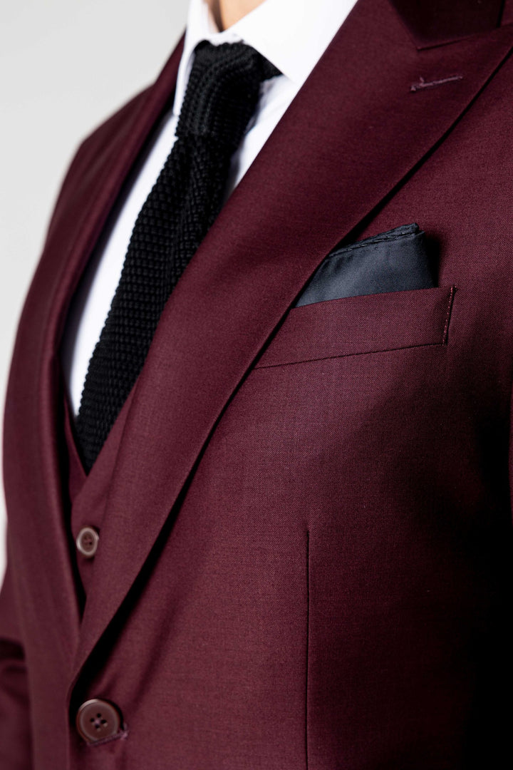 Three-piece burgundy suit