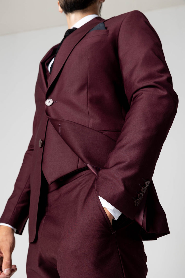 Three-piece burgundy suit