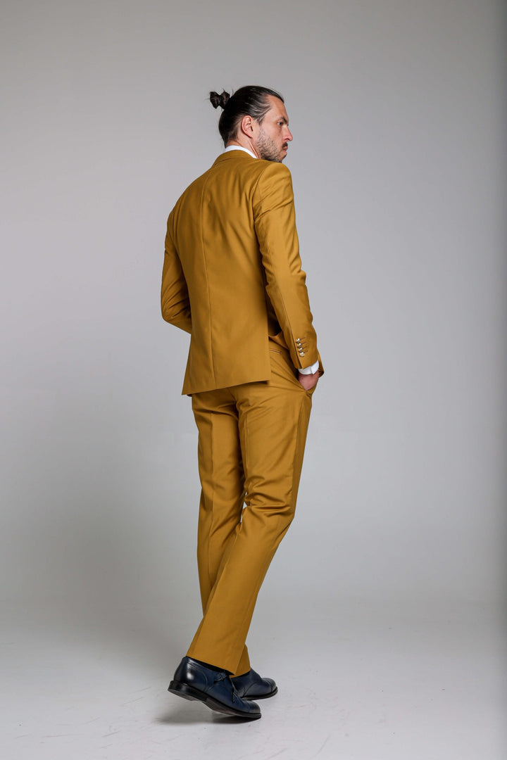 Mustard two-piece suit with double-breasted jacket
