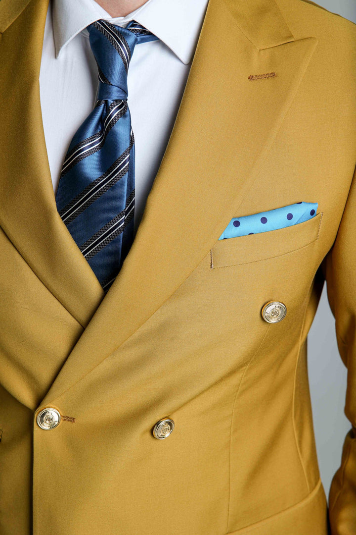 Mustard two-piece suit with double-breasted jacket