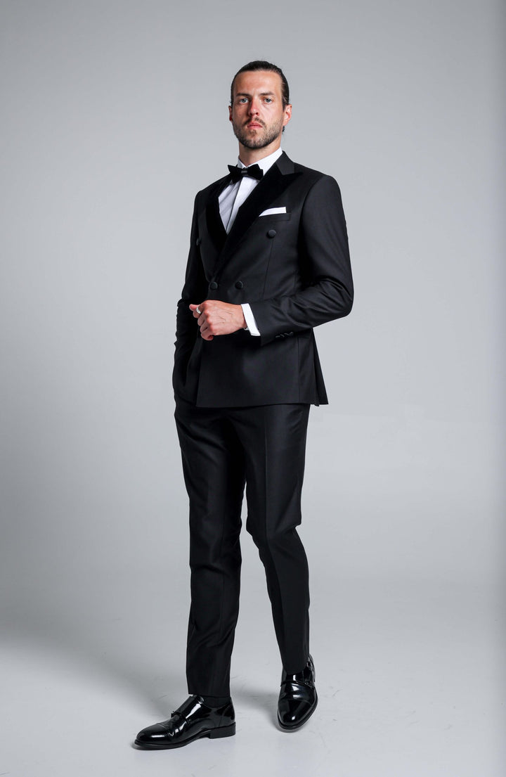Two-piece tuxedo with velor lapels