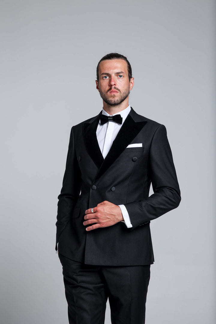 Two-piece tuxedo with velor lapels