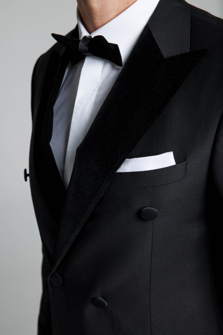 Two-piece tuxedo with velor lapels