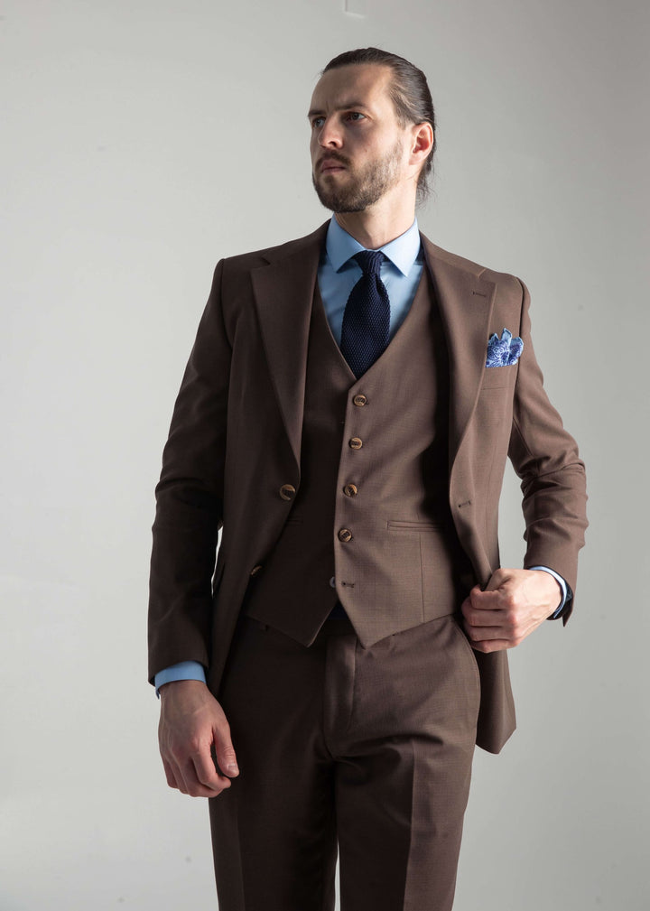 Three-piece brown suit