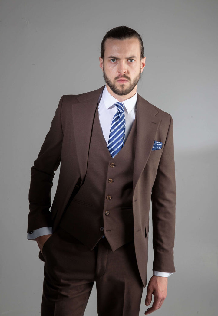 Three-piece brown suit