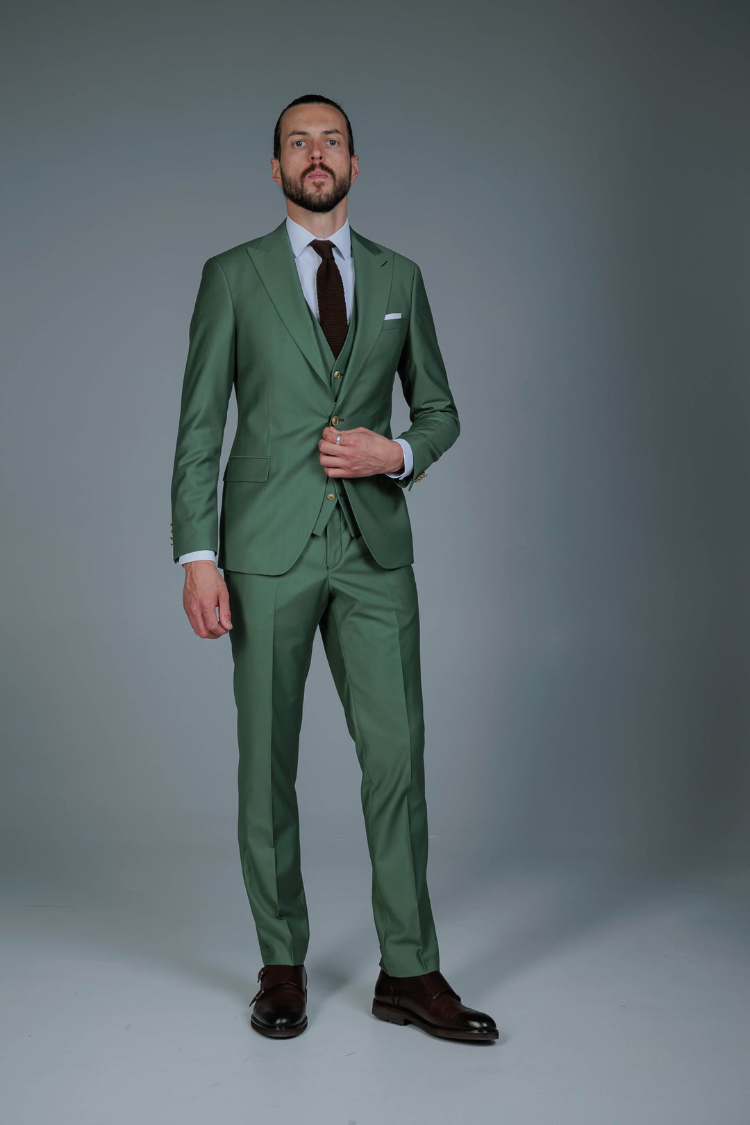 Three-piece light green suit