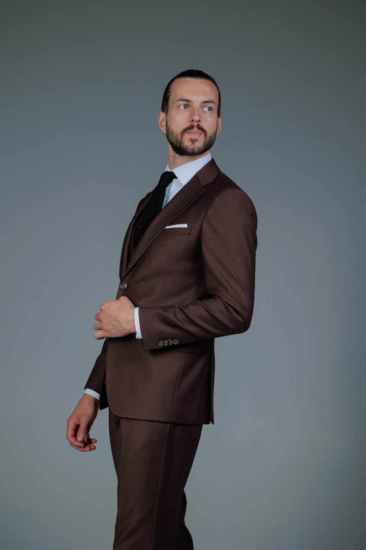 Dark brown three-piece suit