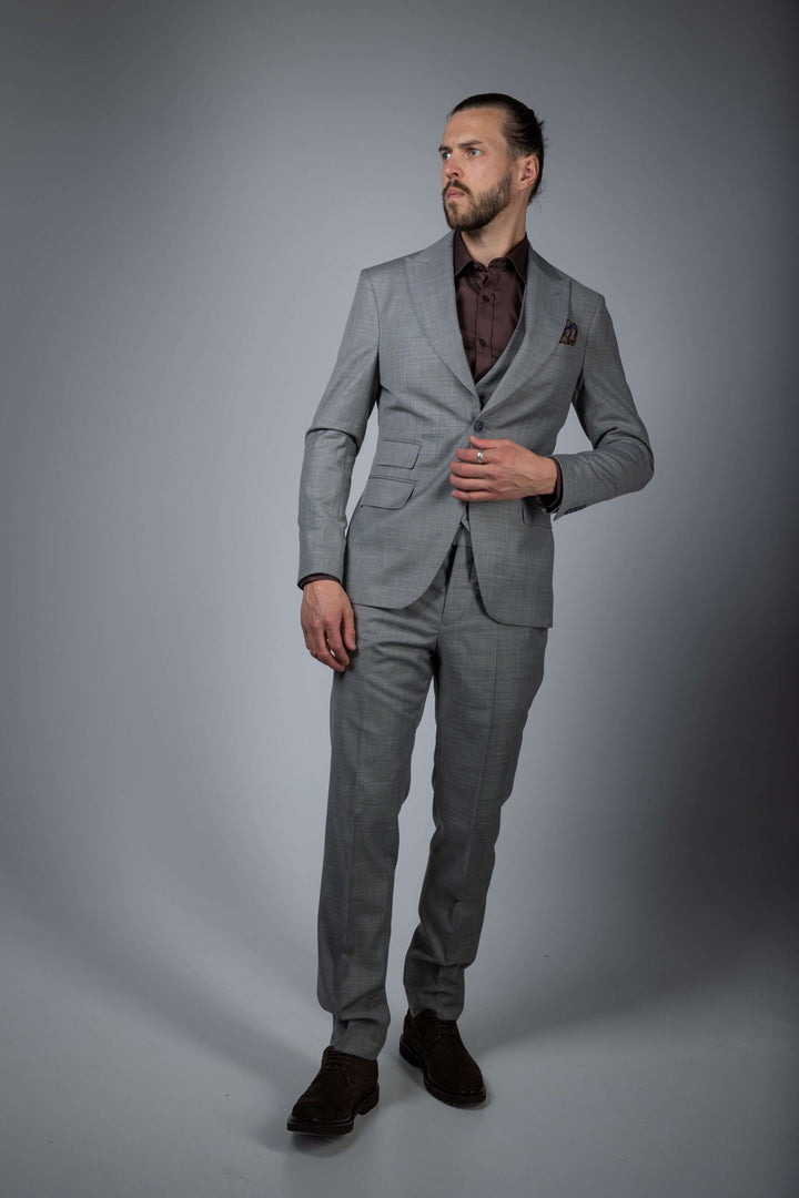 Three-piece light gray suit
